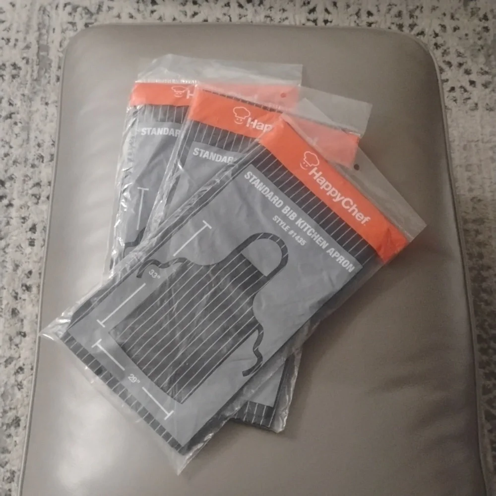 3 Happy Chef Standard Bib Striped Kitchen Aprons Black and White
